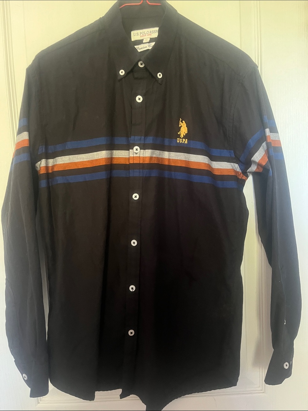 U.S. Polo Assn. Black Button-Down Shirt with Blue, White & Brown Stripes